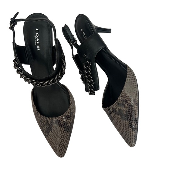 COACH Slingback Pointed Toe Leather Kitten Heel Snake Women\'s Shoe Size 9